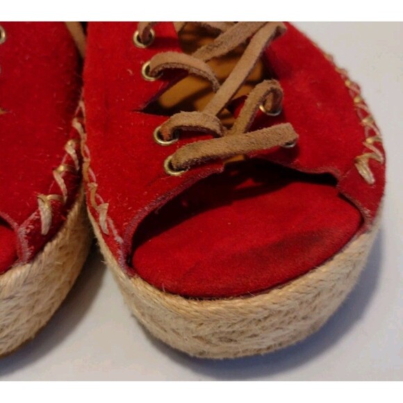 Carolina K Mila Platform Espadrilles Red Suede And Tan Sz 9 - Picture 4 of 10